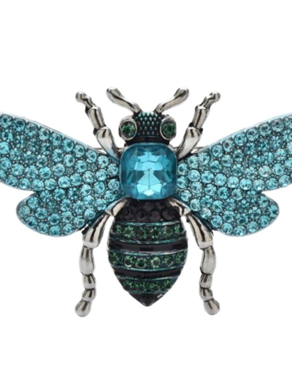Blue Bee Insect Silver Tone Brooch Pin Crystal Rhinestone - Picture 2 of 2